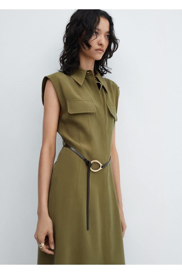 Kemerli gömlek elbise - 1