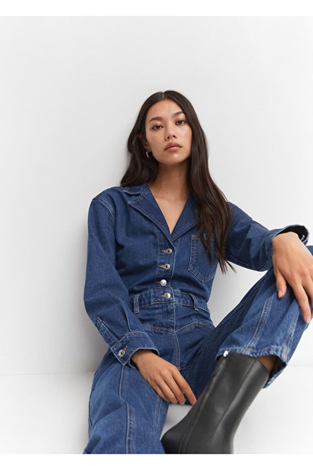 Yakalı Denim Tulum - 6