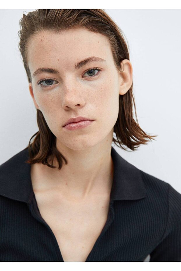 V yakalı fermuarlı kazak - 6