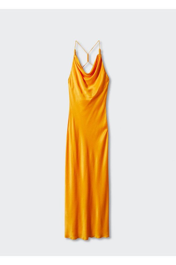 Drape yaka saten elbise - 3