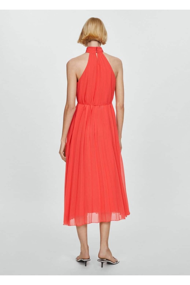 Pilili boyundan bağlı elbise - 4