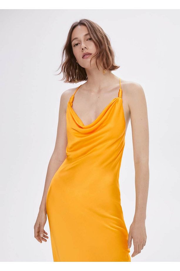 Drape yaka saten elbise - 1