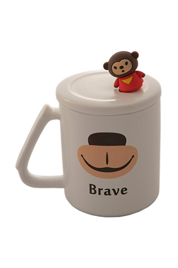 Mug With Lid And Teaspoon White 8x10x8cm