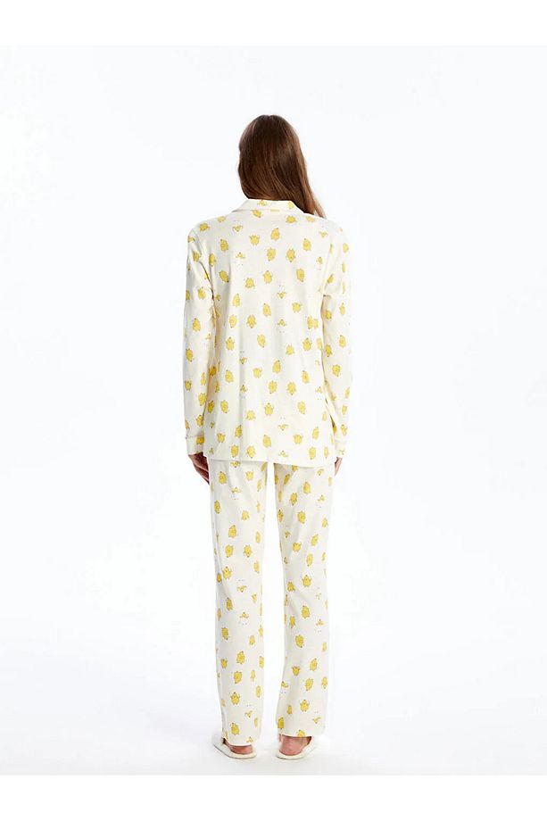 LCW DREAM Ekru Gömlek Yaka Desenli Hamile Pijama Takımı - 4