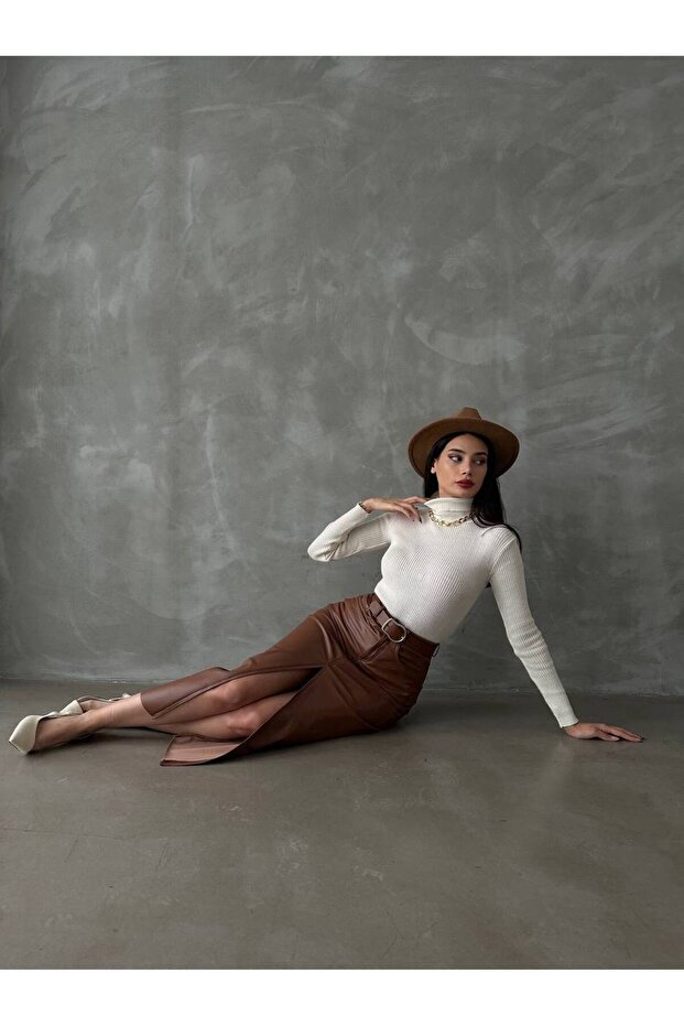 Кожена миди пола с цепки - 4