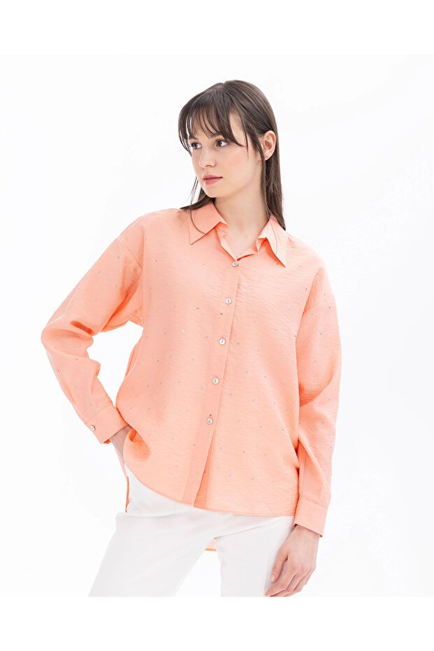 Taşlı Düşük Kol Gömlek - 7