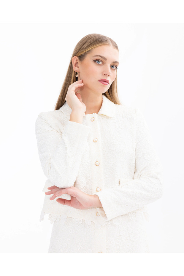 Gömlek Yaka Pullu Dantel Şık Ceket - 6