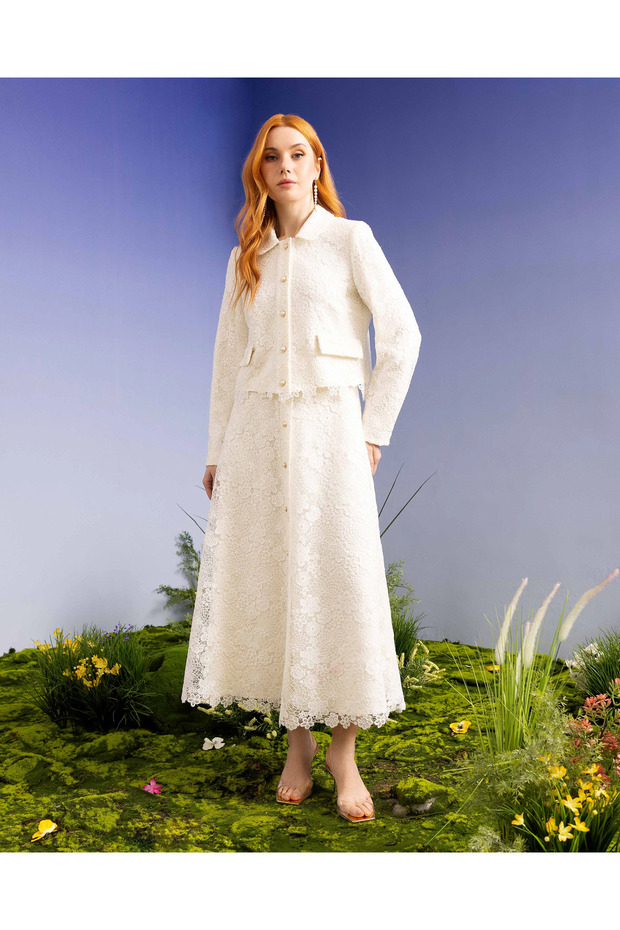 Gömlek Yaka Pullu Dantel Şık Ceket - 2