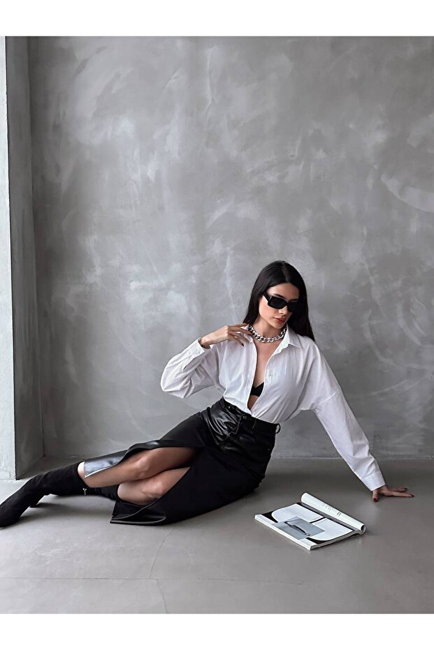 Кожена миди пола с цепки - 2