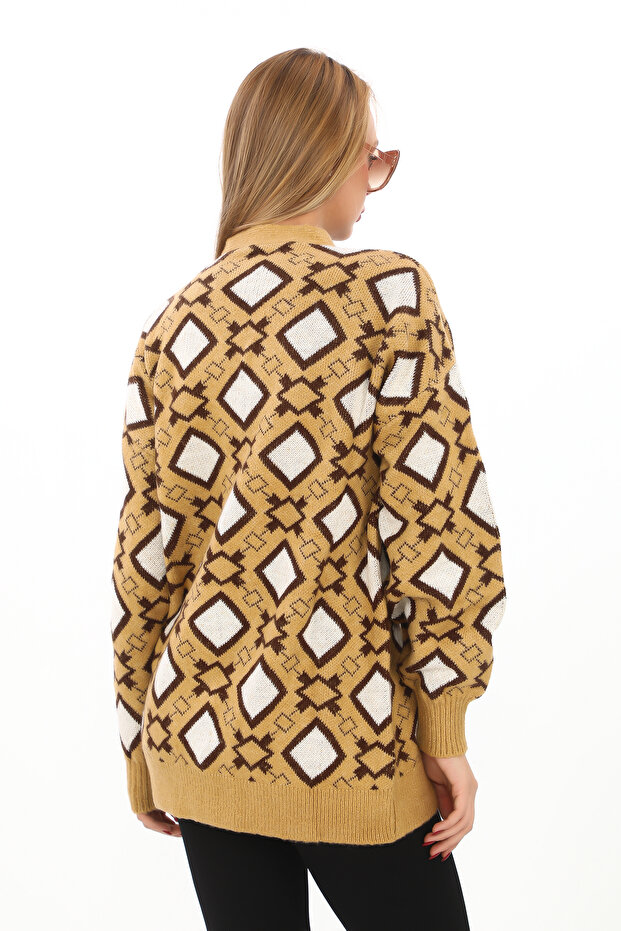 Square Pattern Knitted Detailed Button Knitted Cardigan - 4