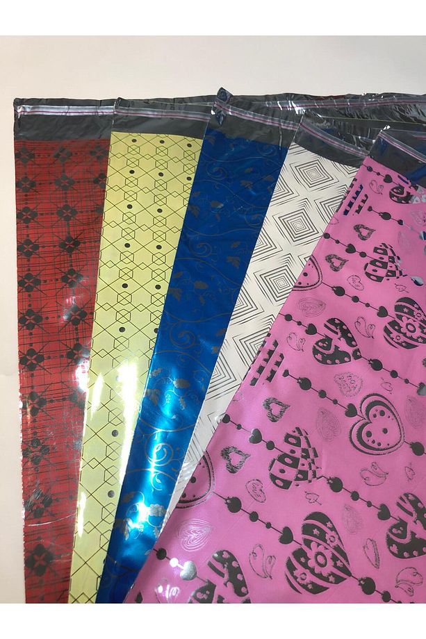 10 Adet 35x50 Büyük Boy Tek Desen Yapışkanlı Hediye Paketi Metalize Hediye Poşeti - 6
