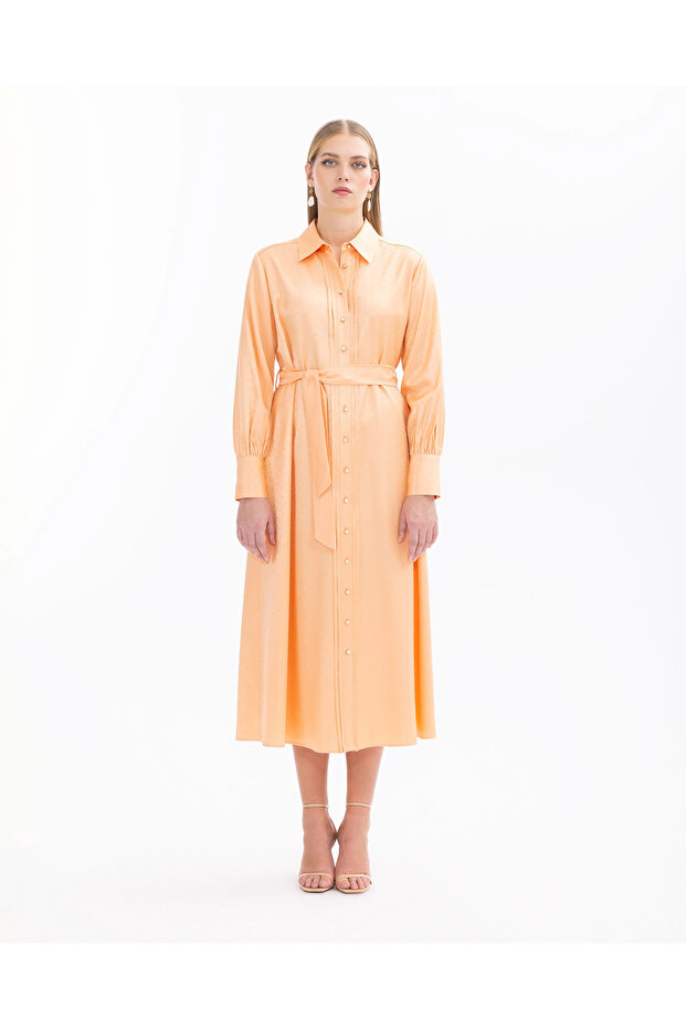 Gömlek Yaka Puantiyeli Elbise - 1