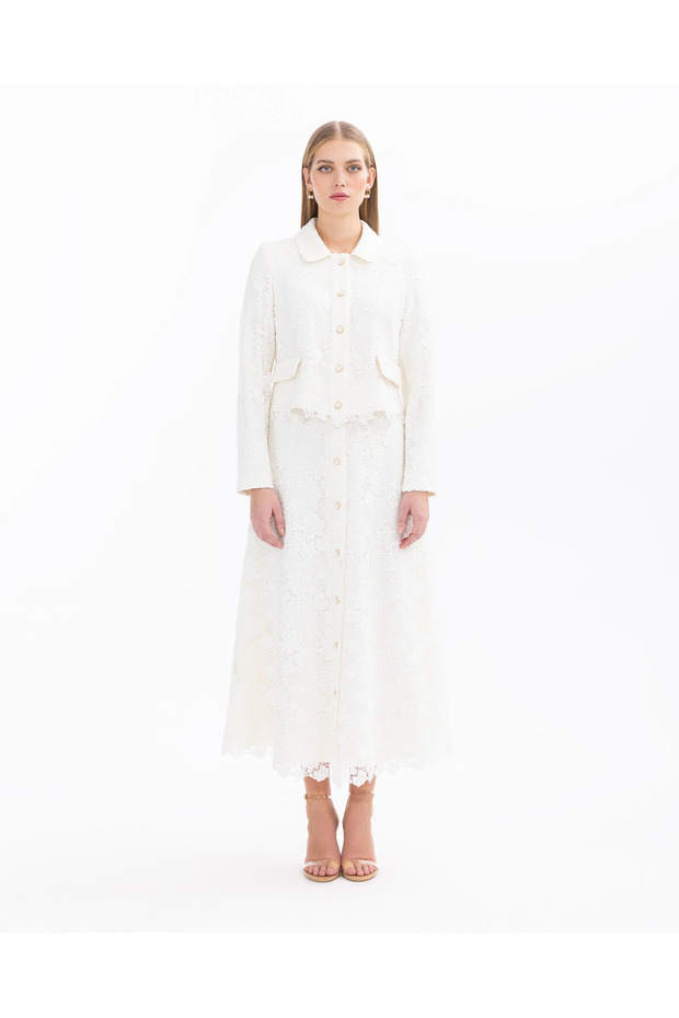 Gömlek Yaka Pullu Dantel Şık Ceket - 4