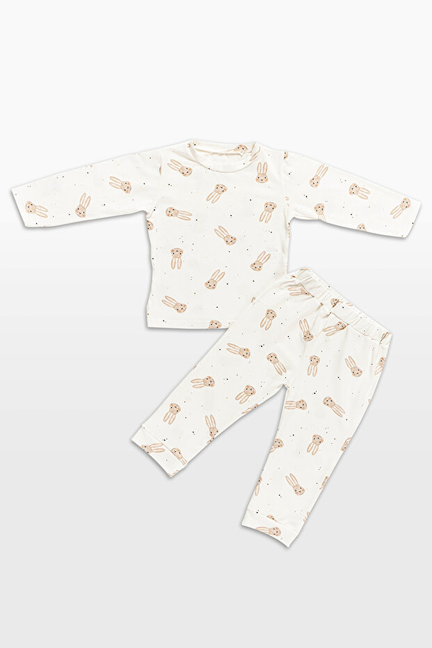 طقم بيجامة أطفال بنقشة أرنب - 1