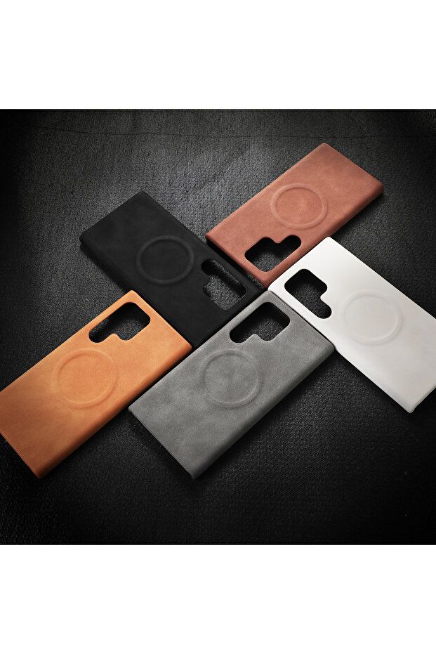 Samsung Galaxy S23 Ultra Uyumlu Deri Magsafe Kılıf Yüksek Kaliteli Kablosuz Şarj Destekli Manyetik - 8