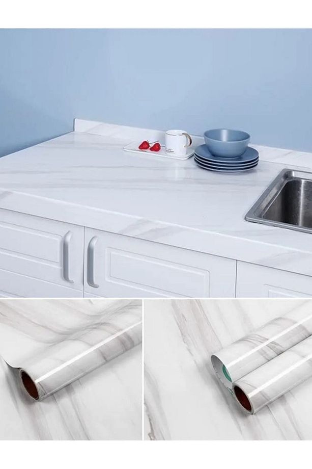 Suya Dayanıklı Mermer Desenli 5mt X 60cm Mutfak Tezgah Dolap Lavabo Yapışkanlı Folyo Kaplama Kağıdı - 7
