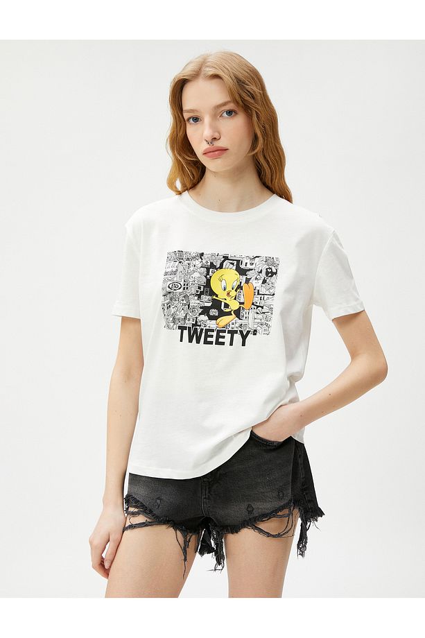 Tweety Tişört Baskılı Bisiklet Yaka Kısa Kollu Lisanslı - 3