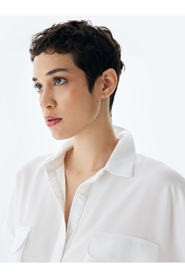 Basıc Kısa Kol Beyaz Gömlek - 5