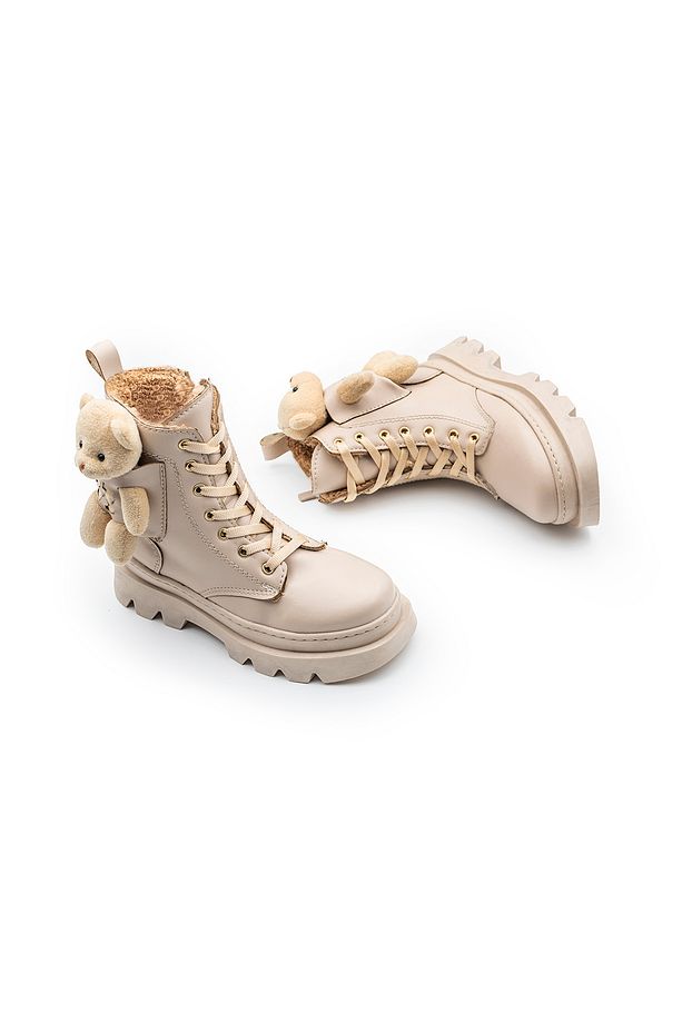 Unisex Erkek-Kız Çocuk Ayıcık Suya Dayanıklı Bağcıklı Kışlık Tüylü İç Astarlı Bot Ayakkabı FK3374 - 5