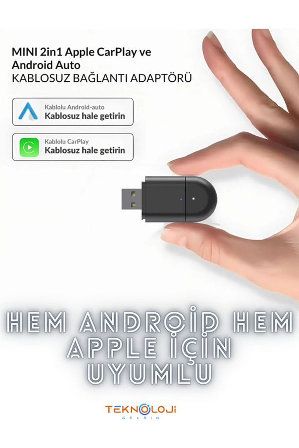 Kablosuz CarPlay ve Android Auto Apple ve Android Uyumlu 2in1 Tak Çalıştır Multimedya Adaptör - 4