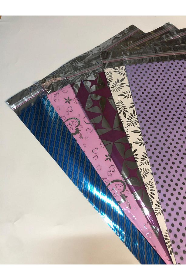 5 Adet Tek Desen 35x52 Büyük Boy Yapışkanlı Hediye Kutusu Paketi Metalize Hediye Poşeti - 4