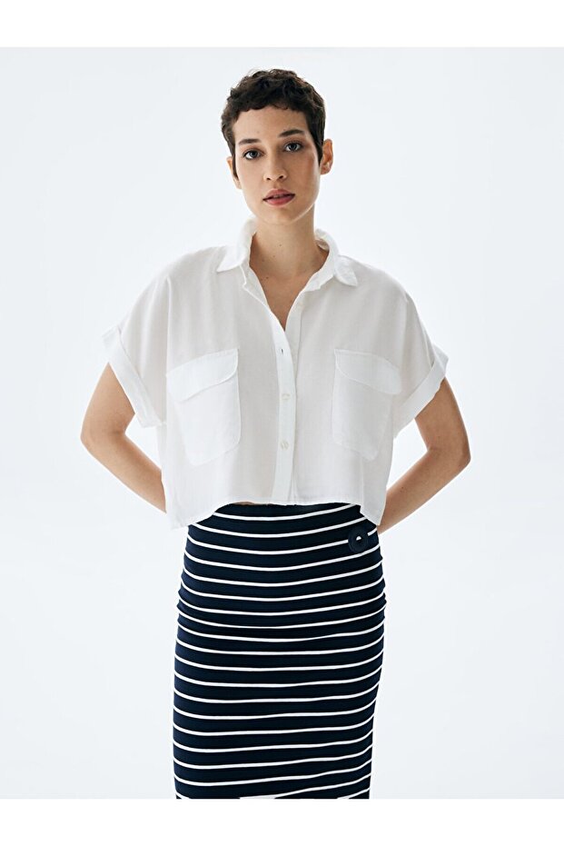 Basıc Kısa Kol Beyaz Gömlek - 2