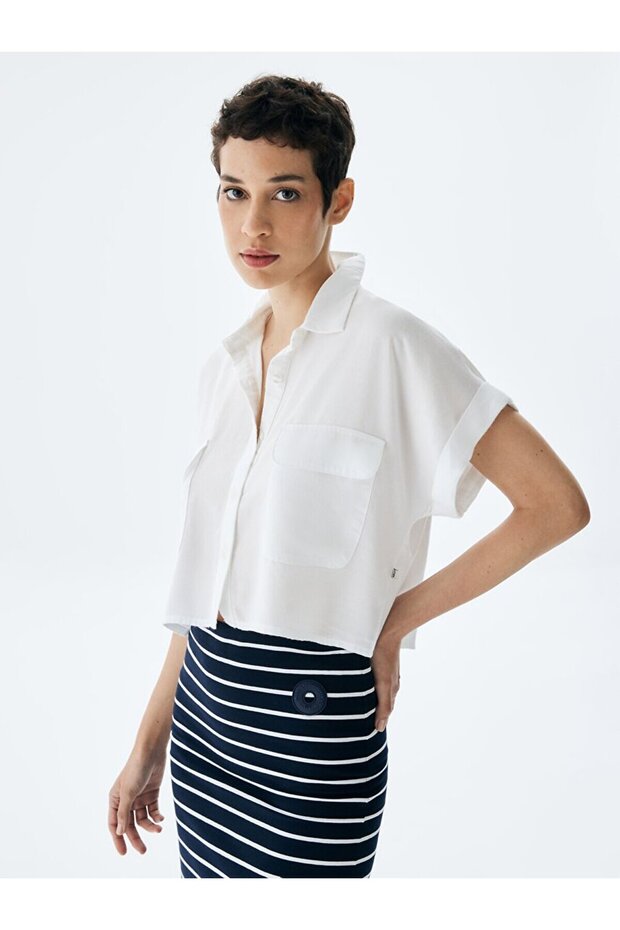 Basıc Kısa Kol Beyaz Gömlek - 4