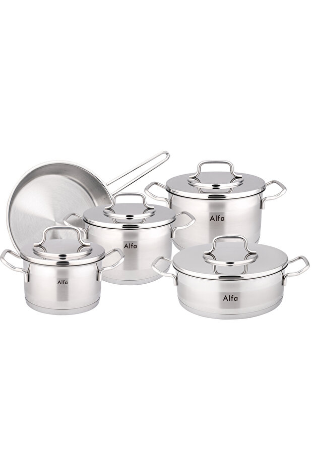 9-Piece Alfa Premium Cookware Set, 18/10 Cr/Ni Stainless Steel