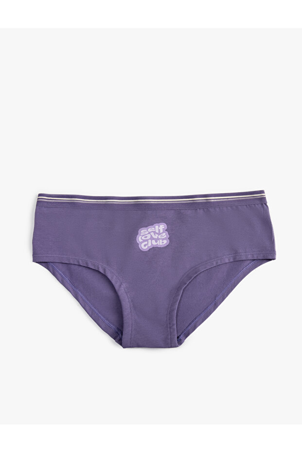 Hipster Panties Slogan Printed Ribbed Cotton