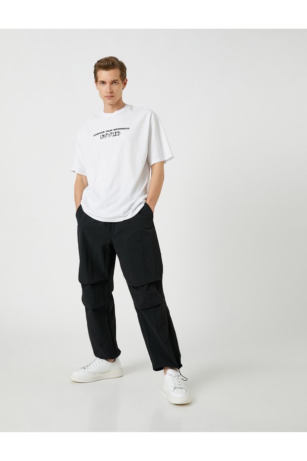 Parachute Trousers Loose Cut Waist Lace Up Legs Elastic Pocket Detailed