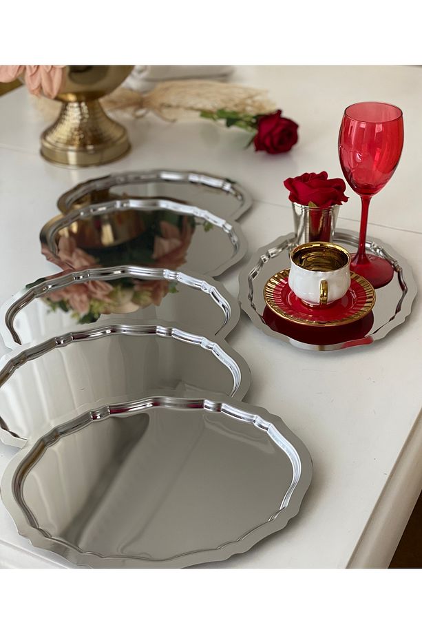 Çelik Oval Tepsi Dalgalı Model 6 Adet Servis Ve Sunum Tepsisi - 3