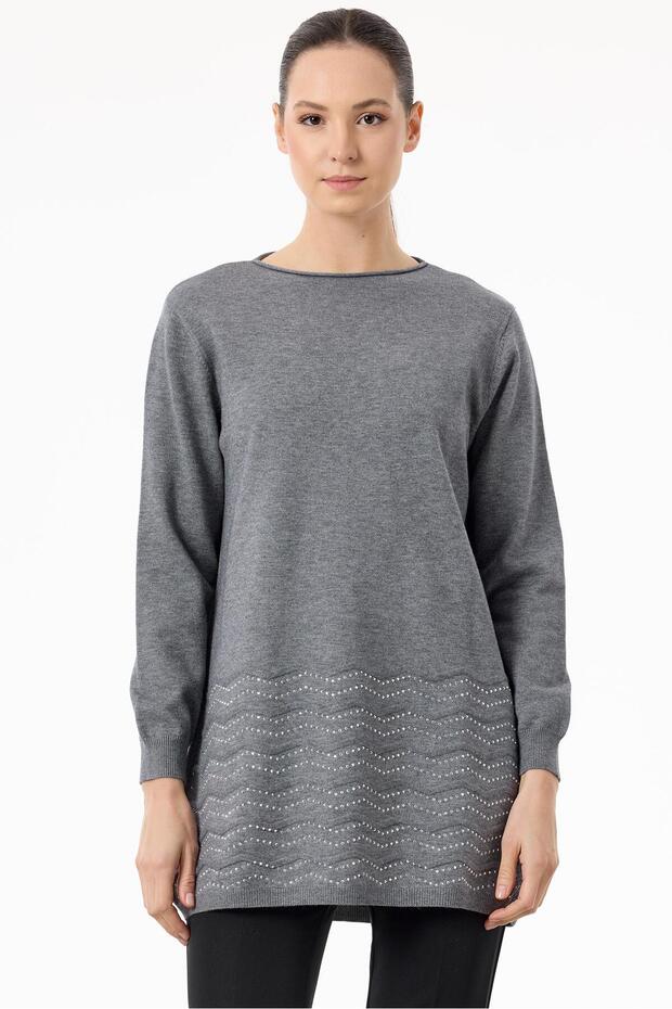 Gray Knitwear Tunic - Stone Detailed Skirt