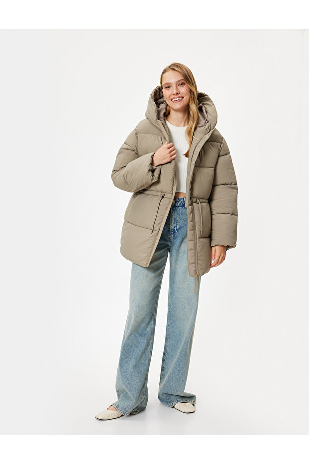 Hooded Inflatable Coat Oversize with Pockets and Zipper