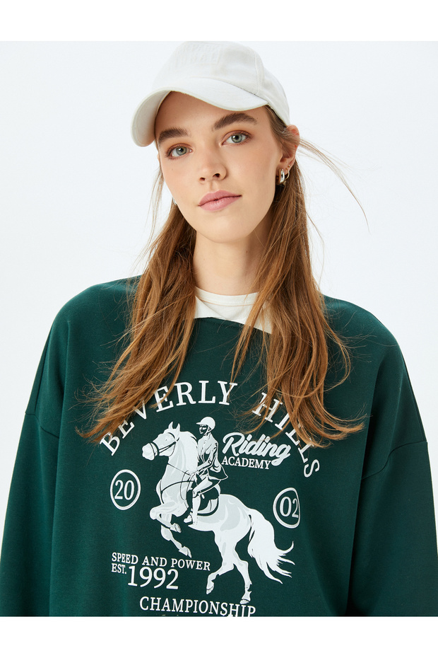 Polo Neck College Printed Raised Oversize Sweatshirt