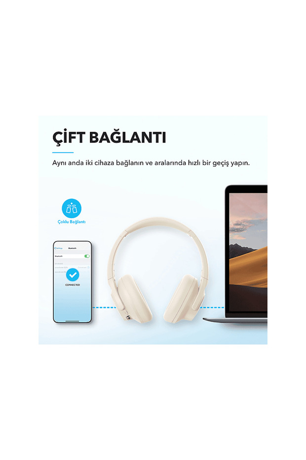 Soundcore Life Q20i Kablosuz Bluetooth 5.0  Hibrit NC Kulak Üstü Kulaklık Beyaz - 7