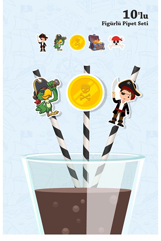 Pirate Themed Set of 10 Figured Straws