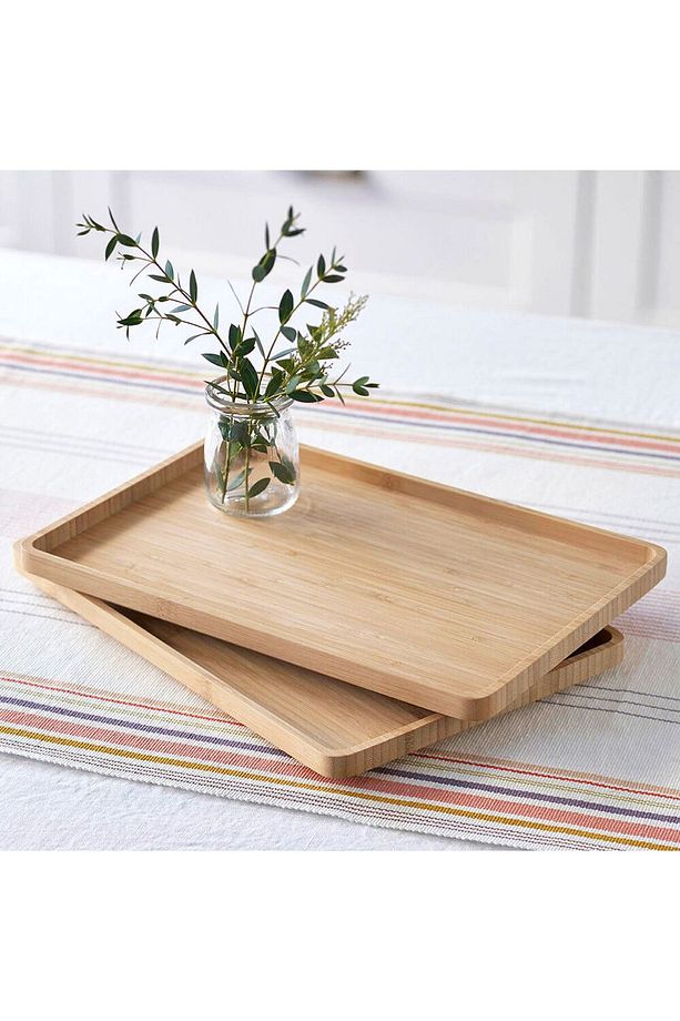 2 Adet Bambu Dikdörtgen Servis Tabağı, Sunum Seti (30x20 cm) - 2