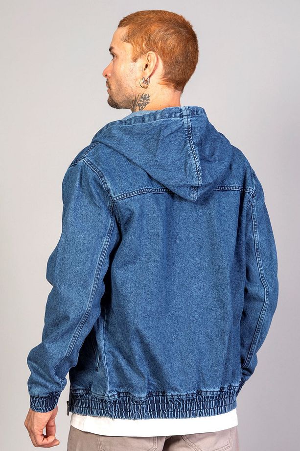 Erkek Kapüşonlu Oversize Marsıan Mavi Kot Ceket - 5