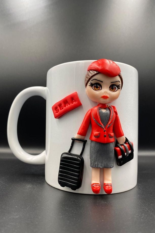 3d Kabartma Hostes Hediyesi Kupa Bardak Sivil Havacılık El Yapımı Kupa 3d Polimer Mug - 5