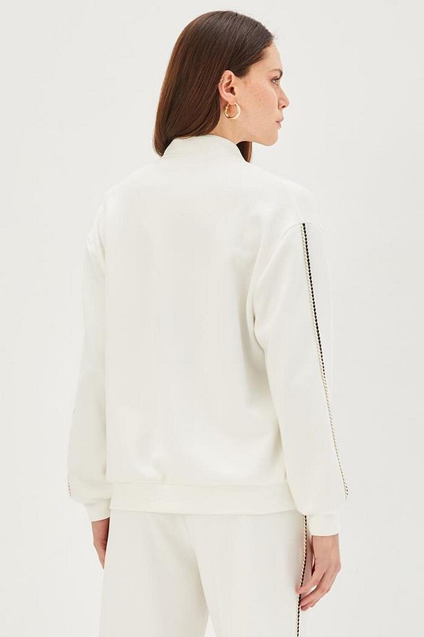Şerit Detaylı Dik Yakalı Regular Örme Sweatshirt - 4
