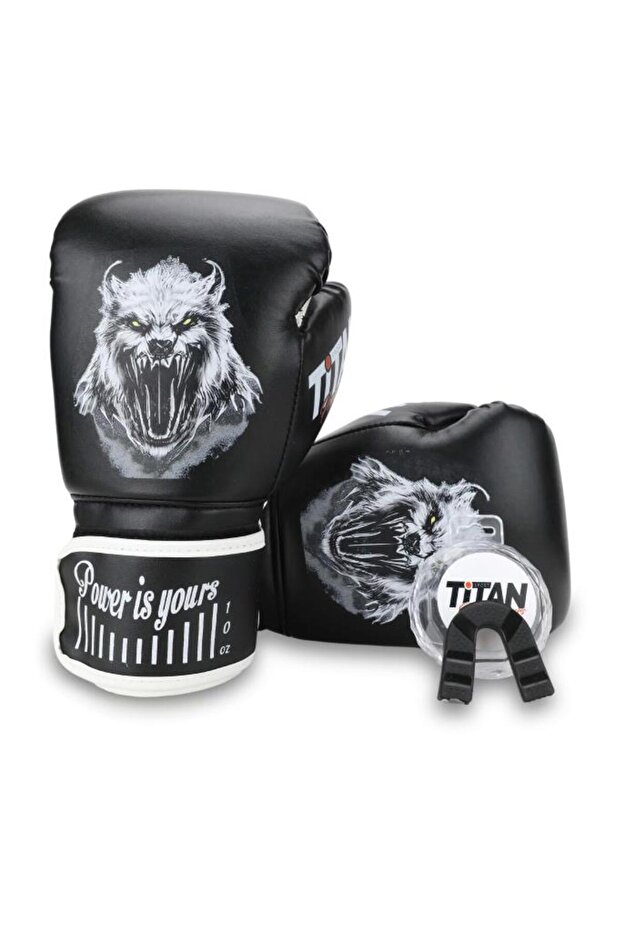 Titan Sport Black Wild Wolf Patterned Set Fgr Model-19 Boxing Gloves