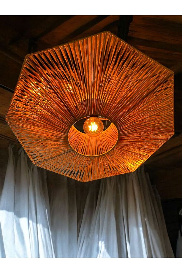 Yıldız Hasır Avize 80x80 Bohem Avize Jüt Avize Oda Mutfak Salon Avize Restoran Kafe Avize - 1