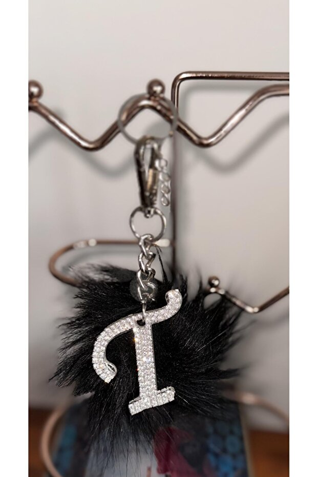 Black Feather Letter t Keychain