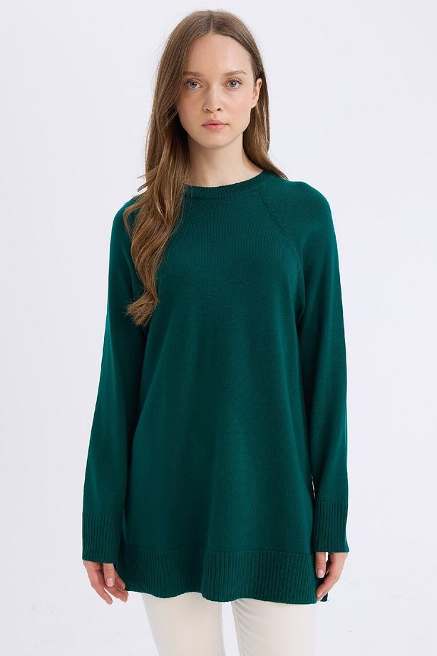 Regular Fit Bisiklet Yaka Basic Düz Triko Kazak Tunik C4474AX24AU - 1