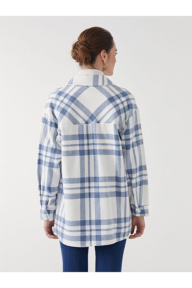 Ekose Oversize Kadın Gömlek Tunik - 4