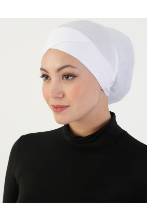 Penye Çapraz Boru Bone - Beyaz - 2