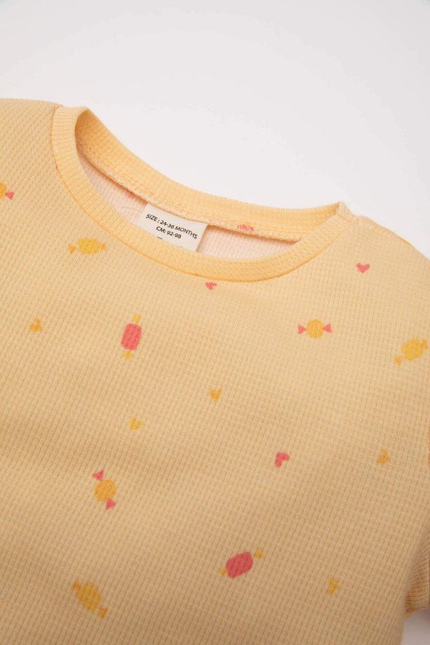 Kız Bebek Pijama Takımı Yiyecek Baskılı Waffle Uzun Kollu Üst Uzun Alt 3144980 - 3