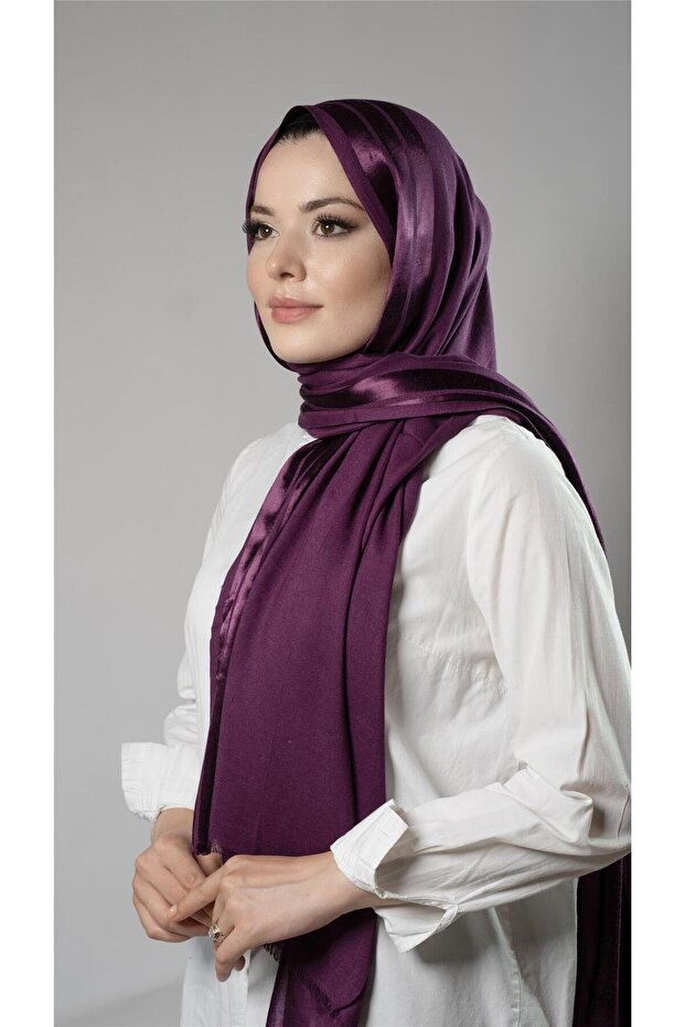 Plum Striped Striped Shawl Viscose Fabric Bursa Dolama 202109_07