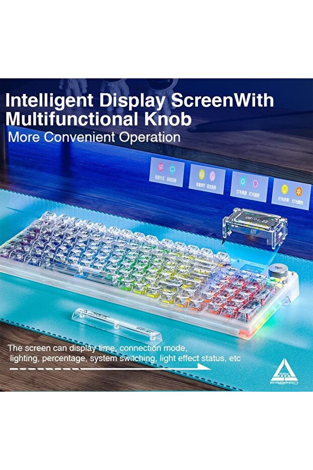 F98 PRO 95% Tri-Mode RGB Wireless Mechanical Gaming Keyboard, Crystal Switches with OLED Screen - 4