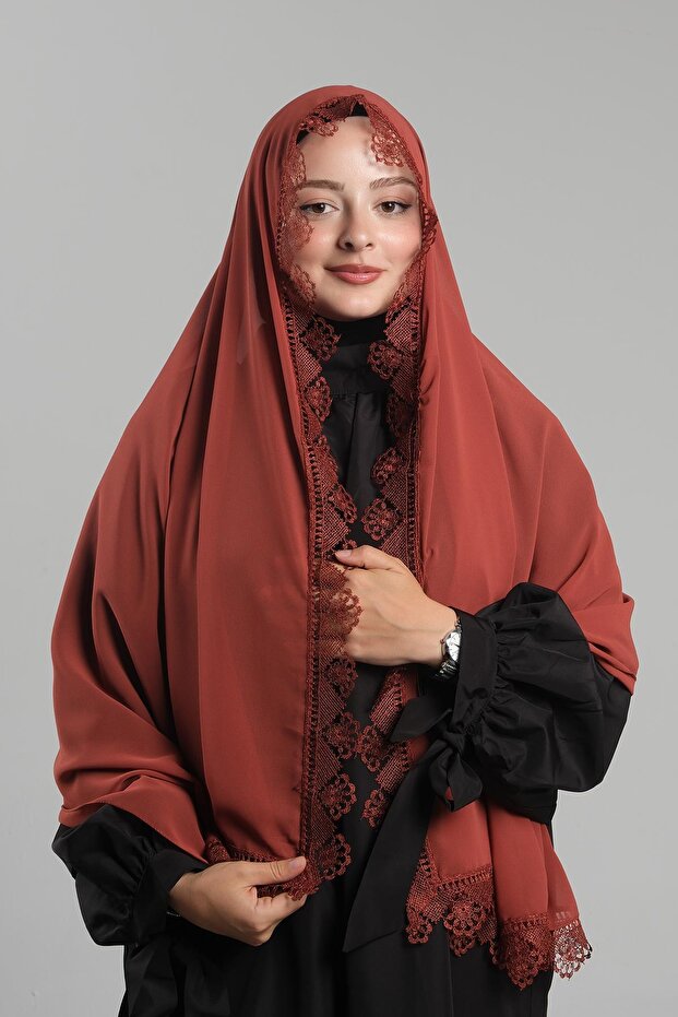 Kiremit Namaz Hijab Shawl Chiffon Laced 202106_05